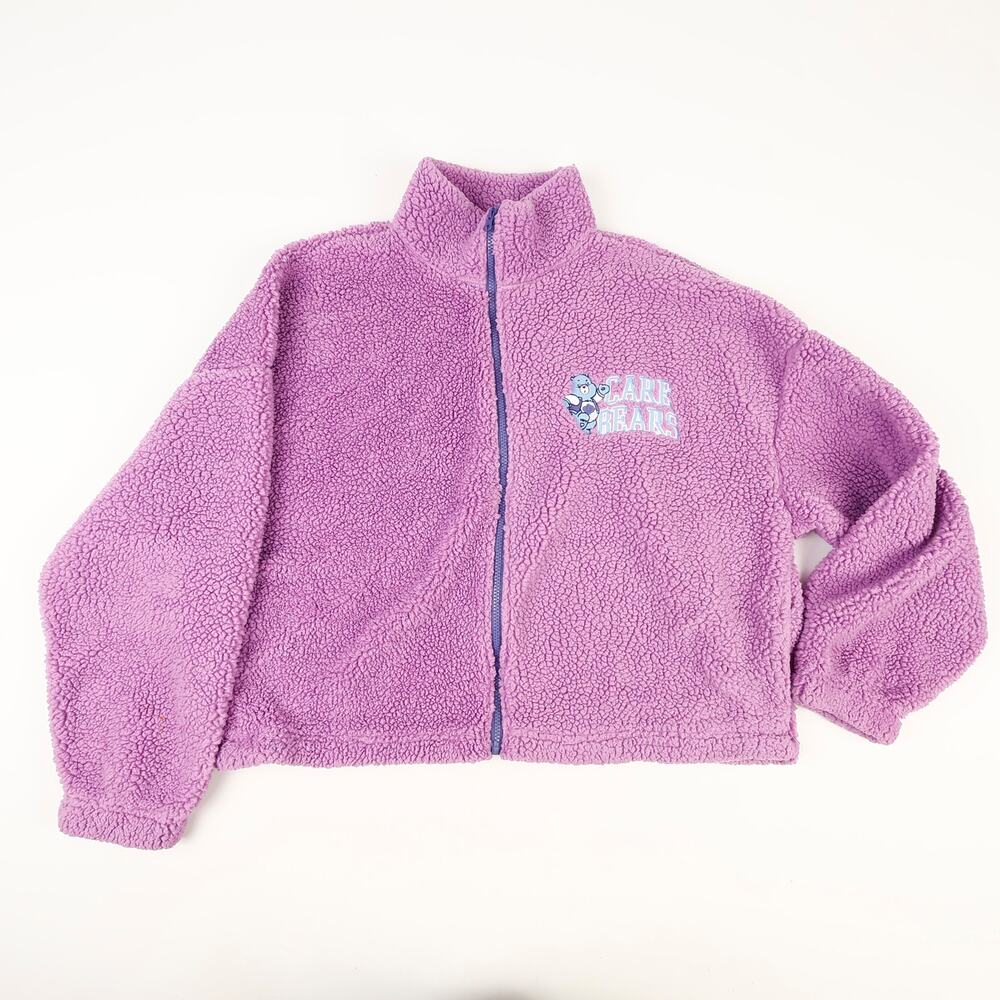 Care Bears Womens XXL Crop Full Zip Fleece Embroidered Grumpy Bear Purple Cozy